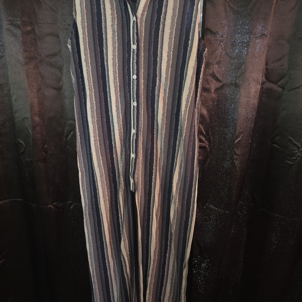 Soft Surroundings Woman Size M Sleeveless Indigo Stripes Duster Boho Flowy Hi/Lo